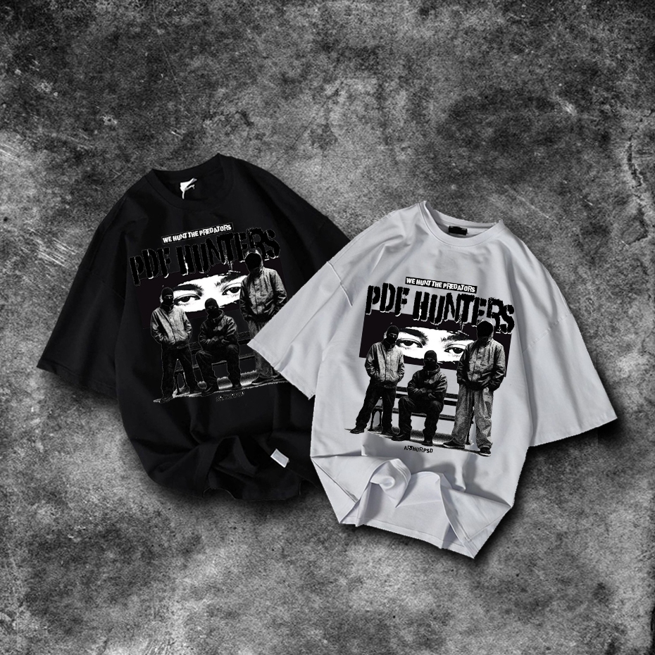 เสื้อยืดผู้ใหญ่ด้านหน้าและด้านหลัง pdf นักล่า 100% วัสดุผ้าฝ้ายหวีแท้