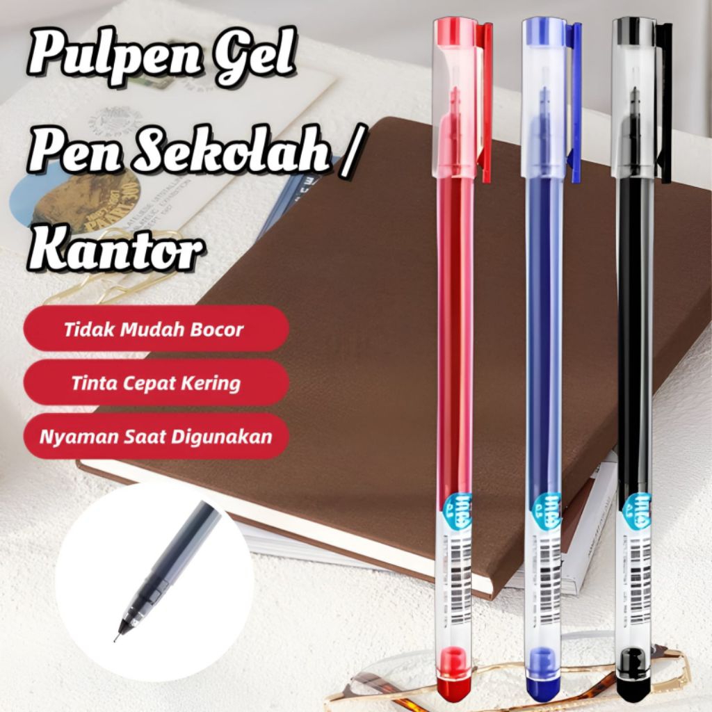 MERAH Black Blue Red Liquid Ink Gel Pen School Stationery Pen Black Blue Red Ballpoint Pen •Supertop