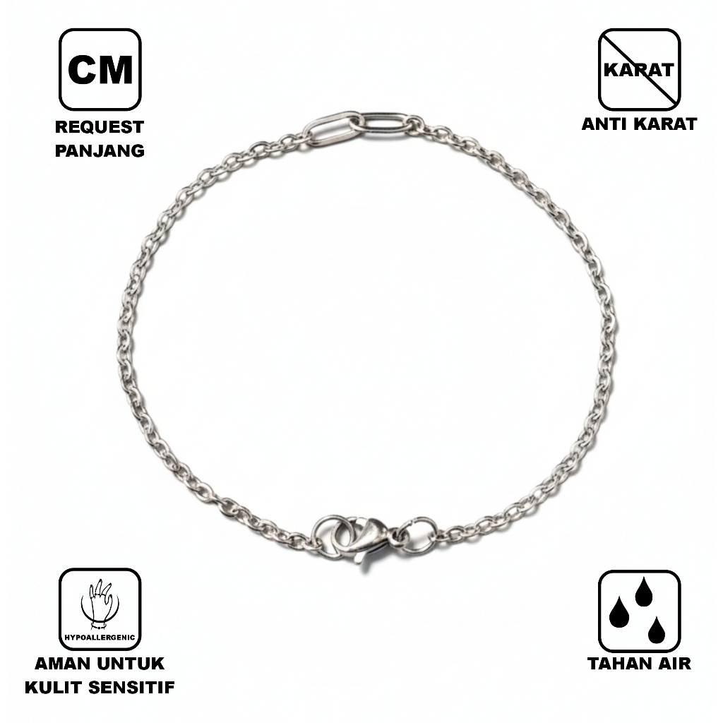 Gelang Rantai Stainless Steel Minimalis – Anti Karat & Tahan Lama, Desain Simple Elegan, Cocok Pria 