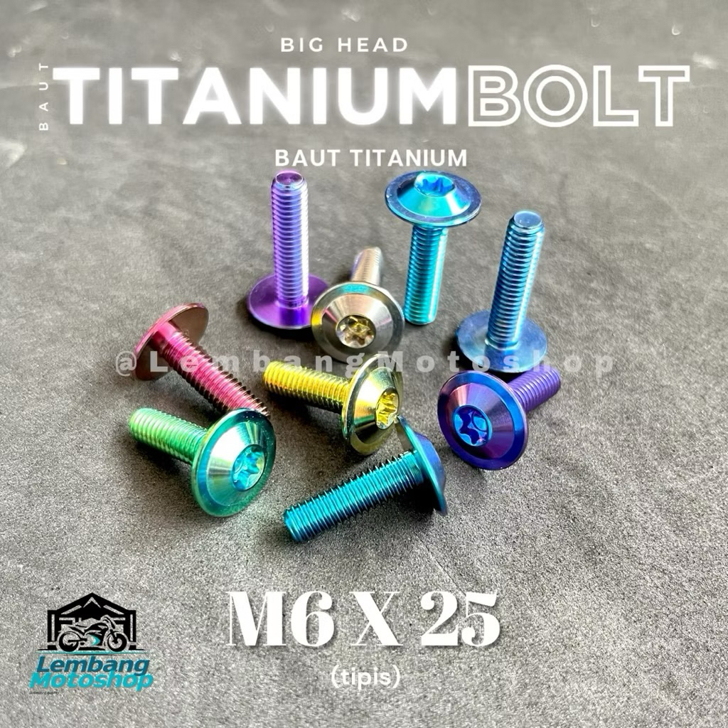 Titanium Big Head Bolt M6 x 25 Thin Head Original GR5 Titanium Bolts