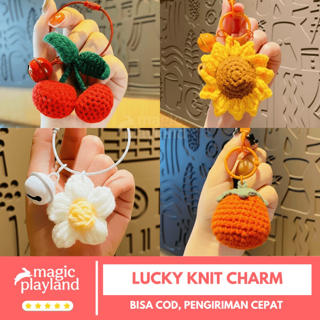GANTUNGAN Lucky Knit Bag Charm ความงามถักพวงกุญแจกระเป๋าของขวัญอุปกรณ์เสริมน่ารัก Magic Playland