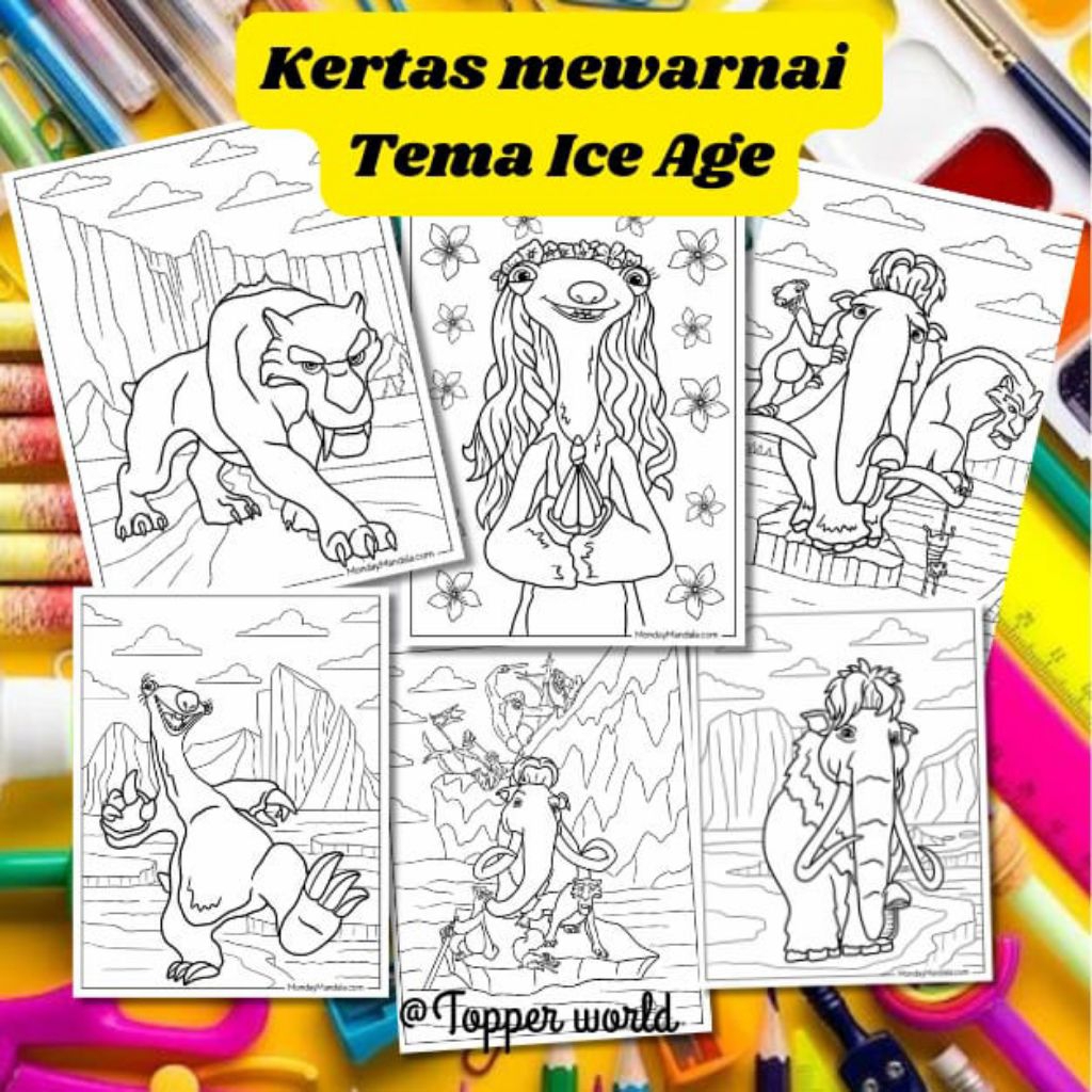 20 แผ่น OF ICE AGE กระดาษระบายสีของ ICE AGE THEMEDREN (พร้อมสต็อก IMMEDIATELY)