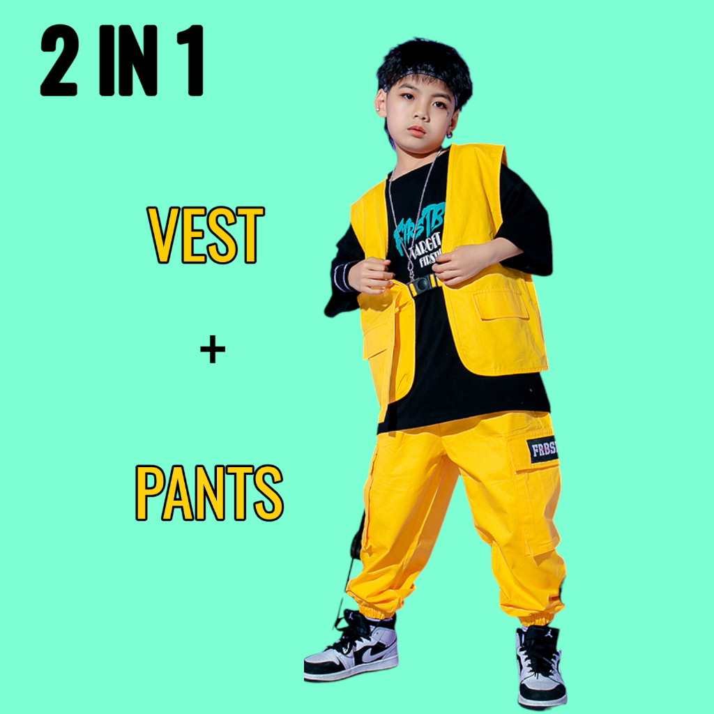 ZACK เด็กชายและเด็กหญิง Hip Hop Kpop 2In1 ชุดเสื้อผ้าเต้นรําสไตล์เกาหลีอายุ 4-14 ปี