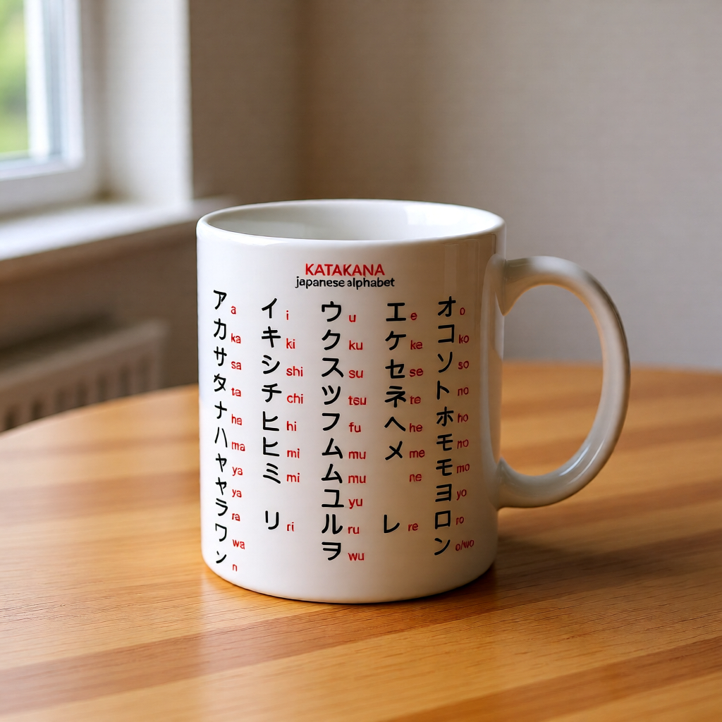 แก้วมัคดีไซน์ Hiragana และ Katakana 2 ด้าน กลับด้านได้