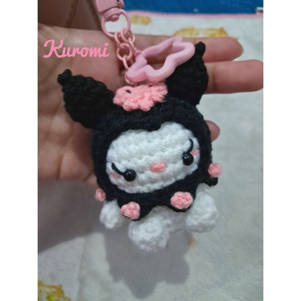 GANTUNGAN Kuromi พวงกุญแจถัก พวงกุญแจห้อยกระเป๋าโครเชต์ Kuromi