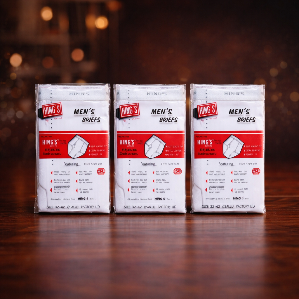 [6 ชิ้น] กางเกงชั้นในชาย Hings White 123-B | CD Hings 123B Striped ชุดชั้นในสีขาวผู้ชายลายยางหนา Str