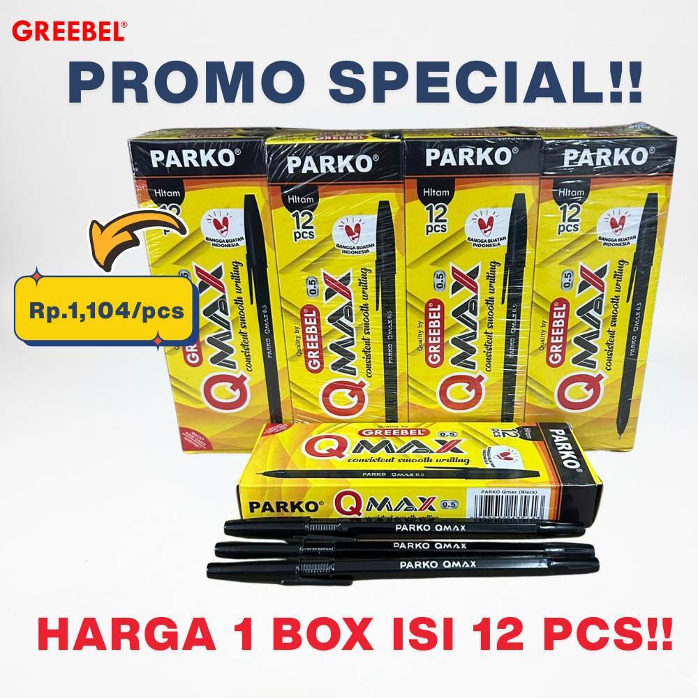 Greebel Parko Q-Max 0.5 ปากกาลูกลื่นสีดํา 1 แพ็ค (12 ชิ้น) ปากกาเดิม