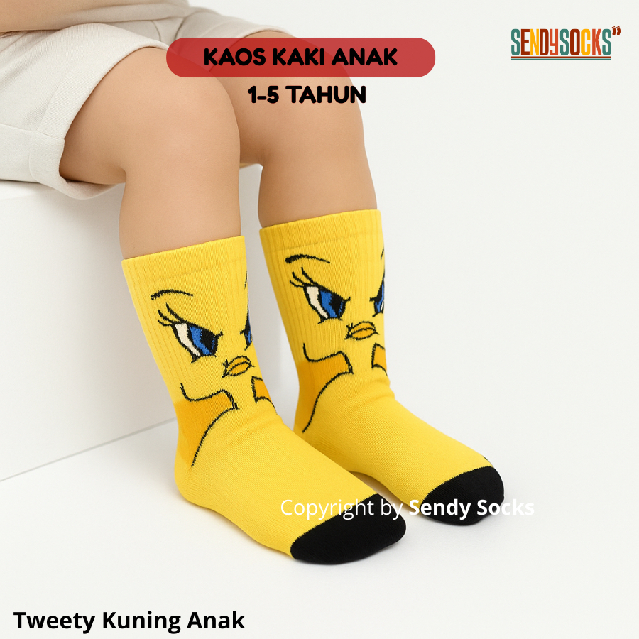 KATUN Oldschool ถุงเท้าเด็กลายการ์ตูนทวีตี้ สีเหลือง ยาว ผ้าฝ้ายหนา 1-5 ปี - ถุงเท้าส่ง