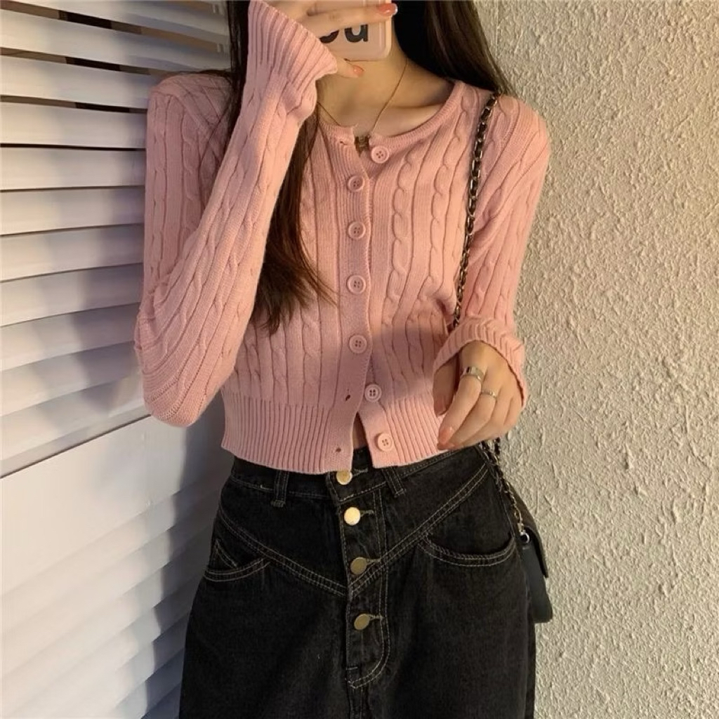 OLP Cable Knit Premium Womens Long Sleeve Crop Cardigan / Korean Style Braided Knit Longleeve ถัก Ho