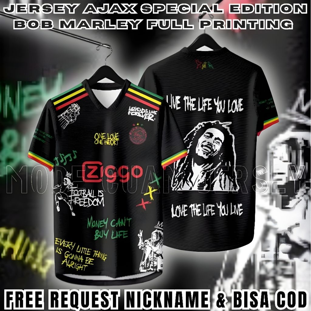 Ajax Amsterdam Bob Marley Edition เสื้อพิมพ์เต็มรูปแบบฟรีขอ Nickname