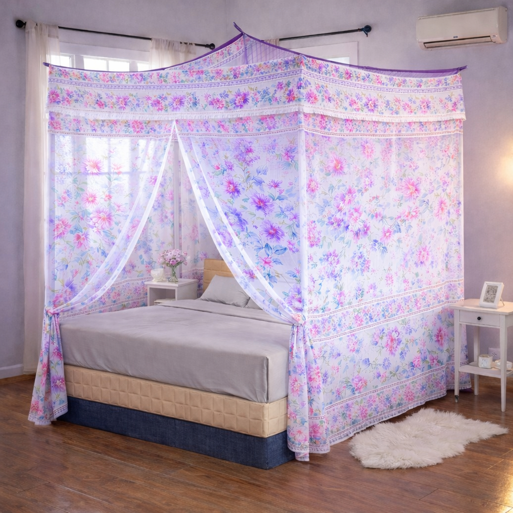 มุ้งทรงสี่เหลี่ยมลายดอกไม้ ขนาด 120 x 200 ซม. 150 x 200 ซม. 180x200 ซม. & 200x200 ซม. - รุ่นสี่เหลี่ยมหรูหรา / เตียงผ้าตาข่าย Modern Motif