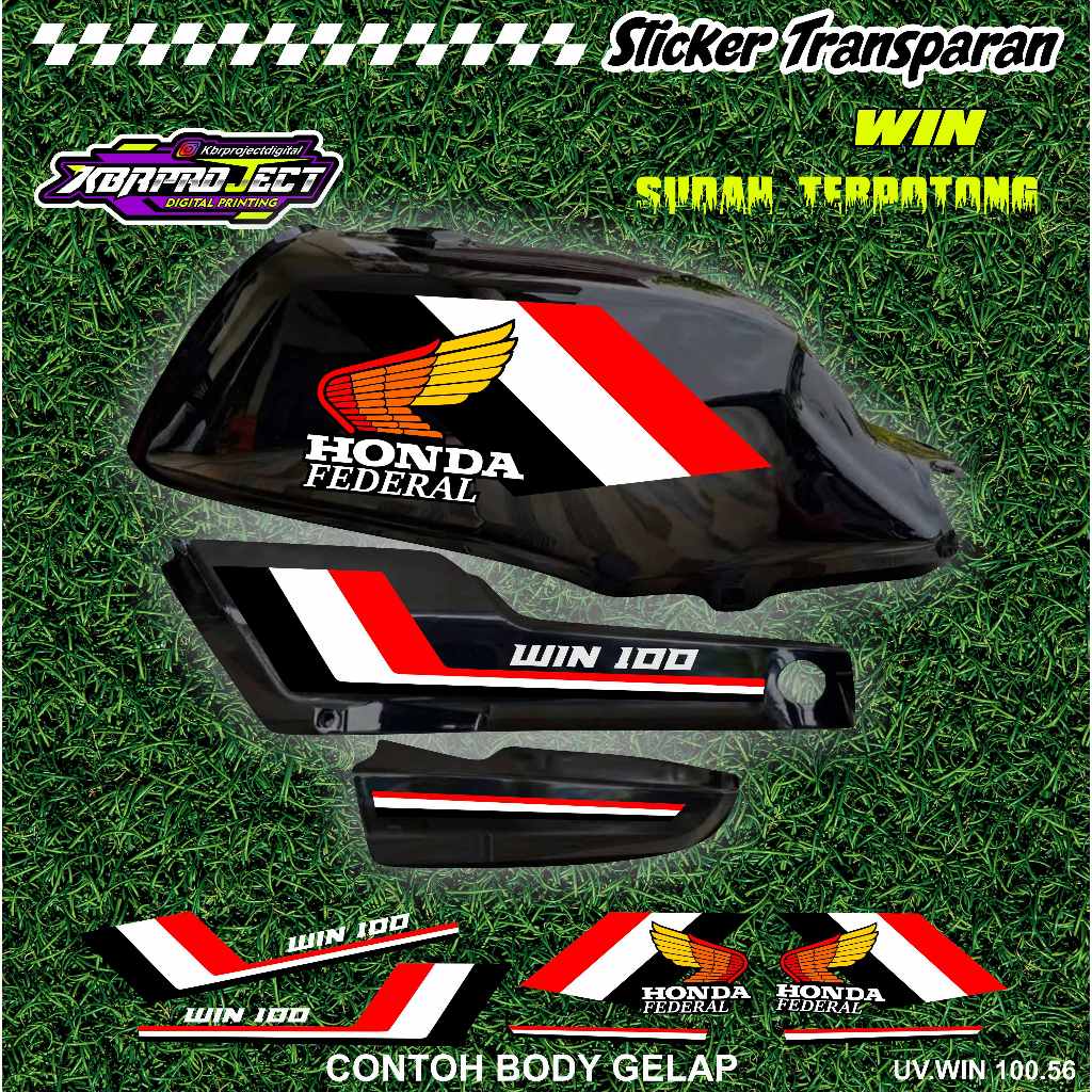 WIN 100 COOL PREMIUM TRANSPARENT สติ๊กเกอร์ HONDA RACING 56 สติ๊กเกอร์ LINES ALREADY CUT