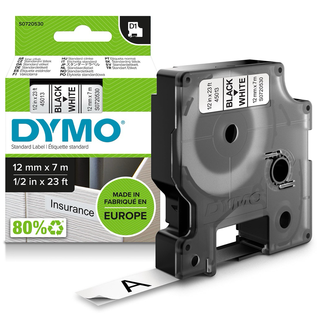DYMO D1 STANDARD 45013 / 45016 / 45019 / 45010 / 45015 / 45021 ขนาด 12mmx7m Labeling Tape Dymo Manag