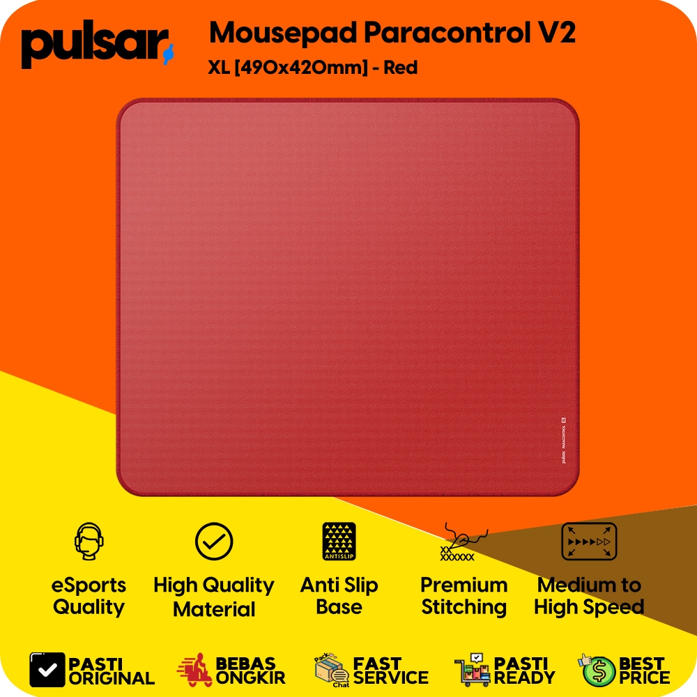 MERAH Pulsar Gaming Mousepad Paracontrol V2 ขนาด XL [490x420 มม.] สีแดง Professional Anti-Slip Espor