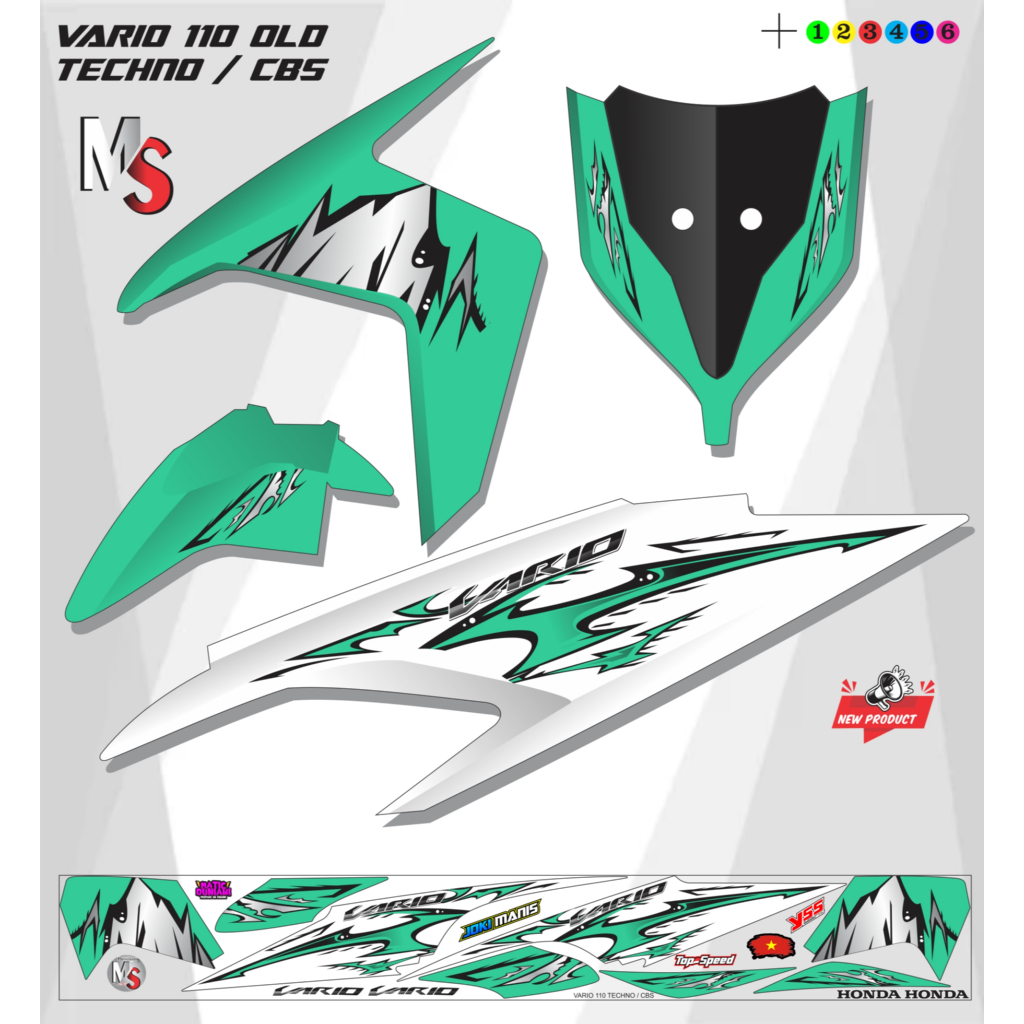 ECO VINYL STICKER VARIATION OF MOTORCYCLE POLETS VARIO STRIPING TECHNO CBS 110 MOTIF MS007