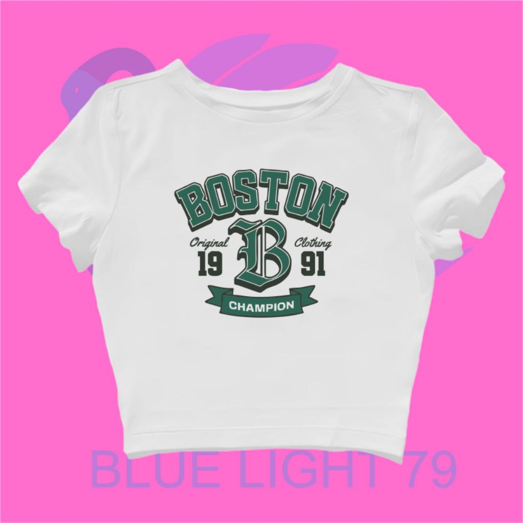 BOSTON CHAMPION CROP TOP | โลโก้เสื้อยืดเบบี้ที | CROP TEE BOSTON เสื้อผ้า ORIGINAL 1991 CHAMPION | 