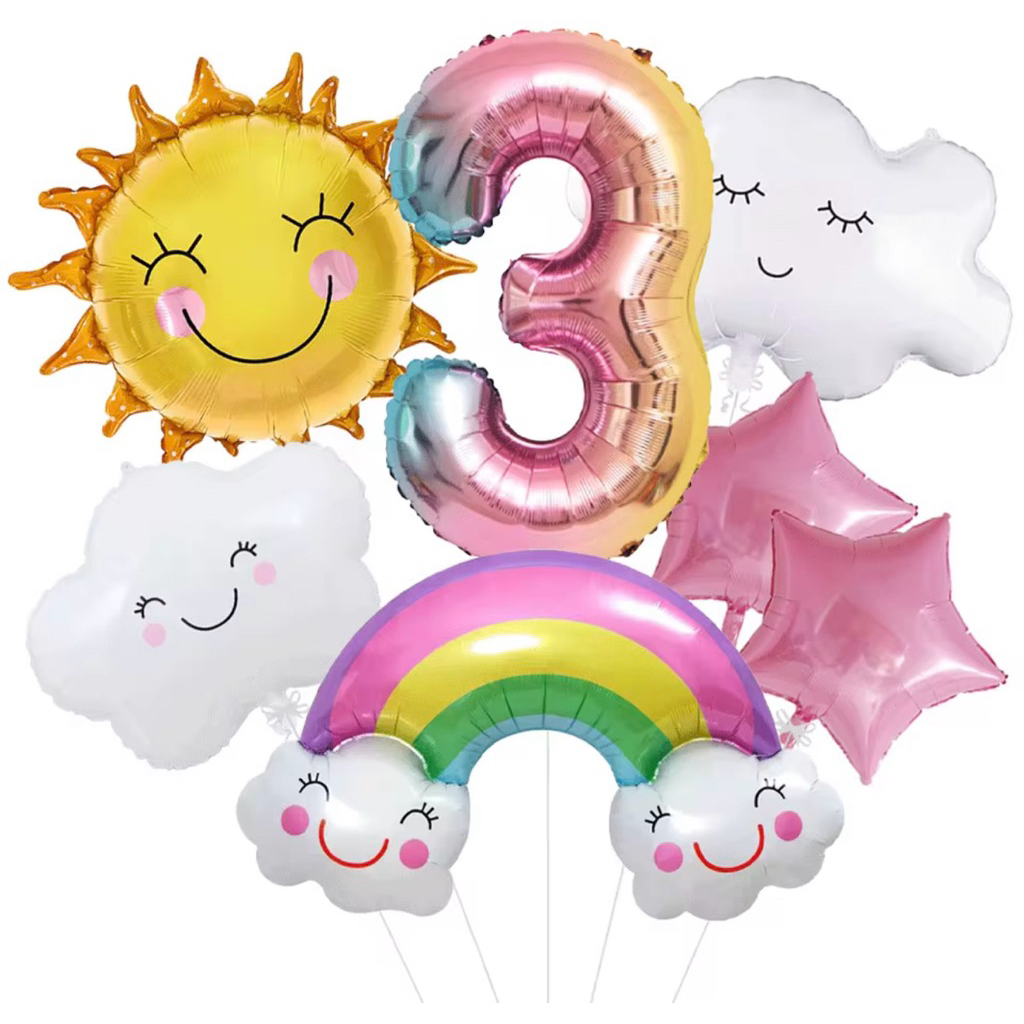 MATAHARI RAINBOW CLOUD BALLOON PACKAGE SUN SMULE RAINBOW NUMBERS 80 ซม.