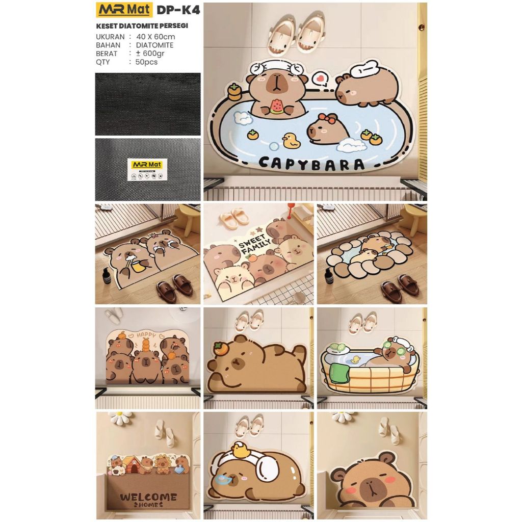 TJ-974 พรมเช็ดเท้าไดอะตอมไมต์ระดับพรีเมียม 40x60 ซม. 600 กรัม พรมเช็ดเท้ากันลื่นพร้อมลายตัวละคร