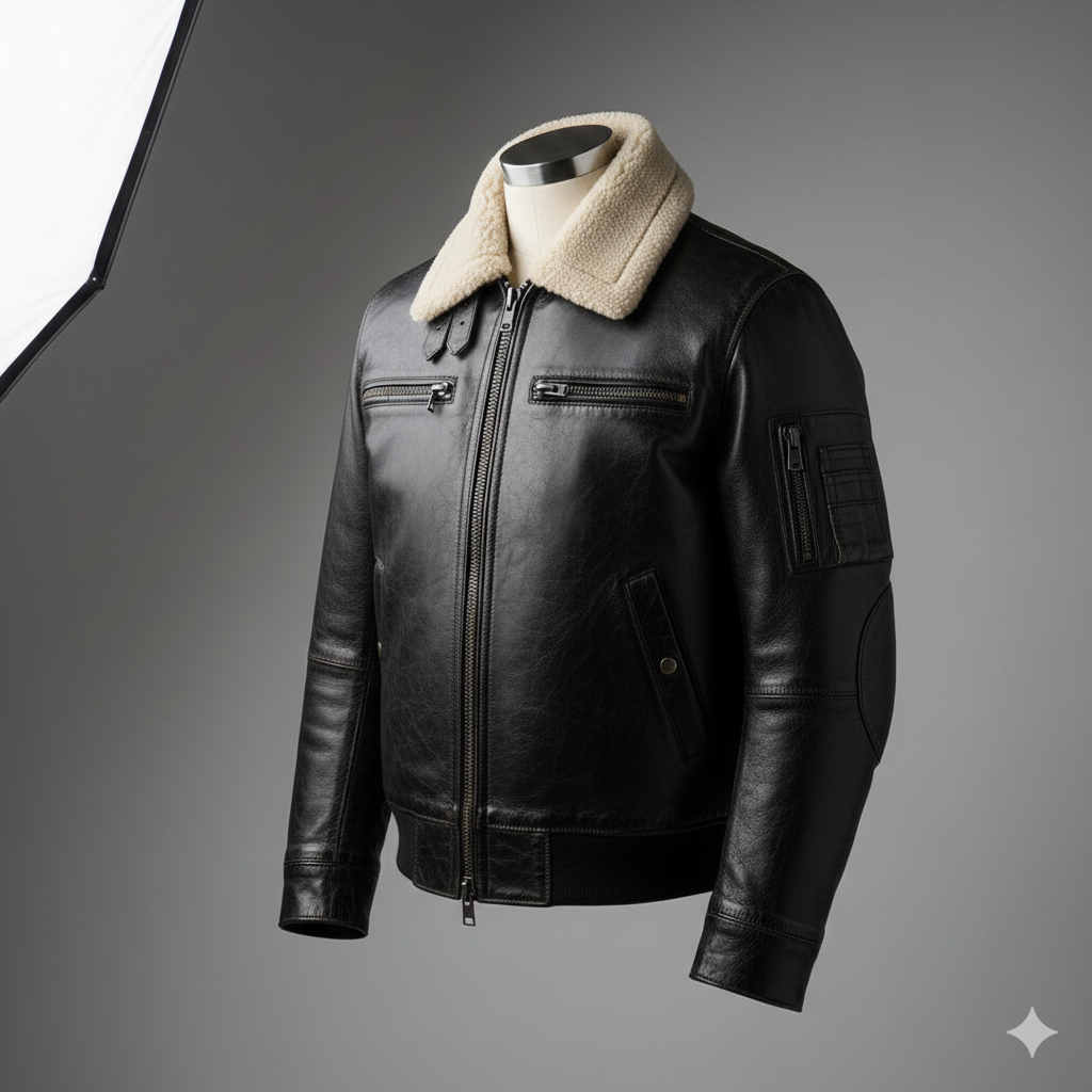 COOL, TRENDY, FUR COLLAR BOMBER STYLE SYNTHETIC LEATHER JACKET