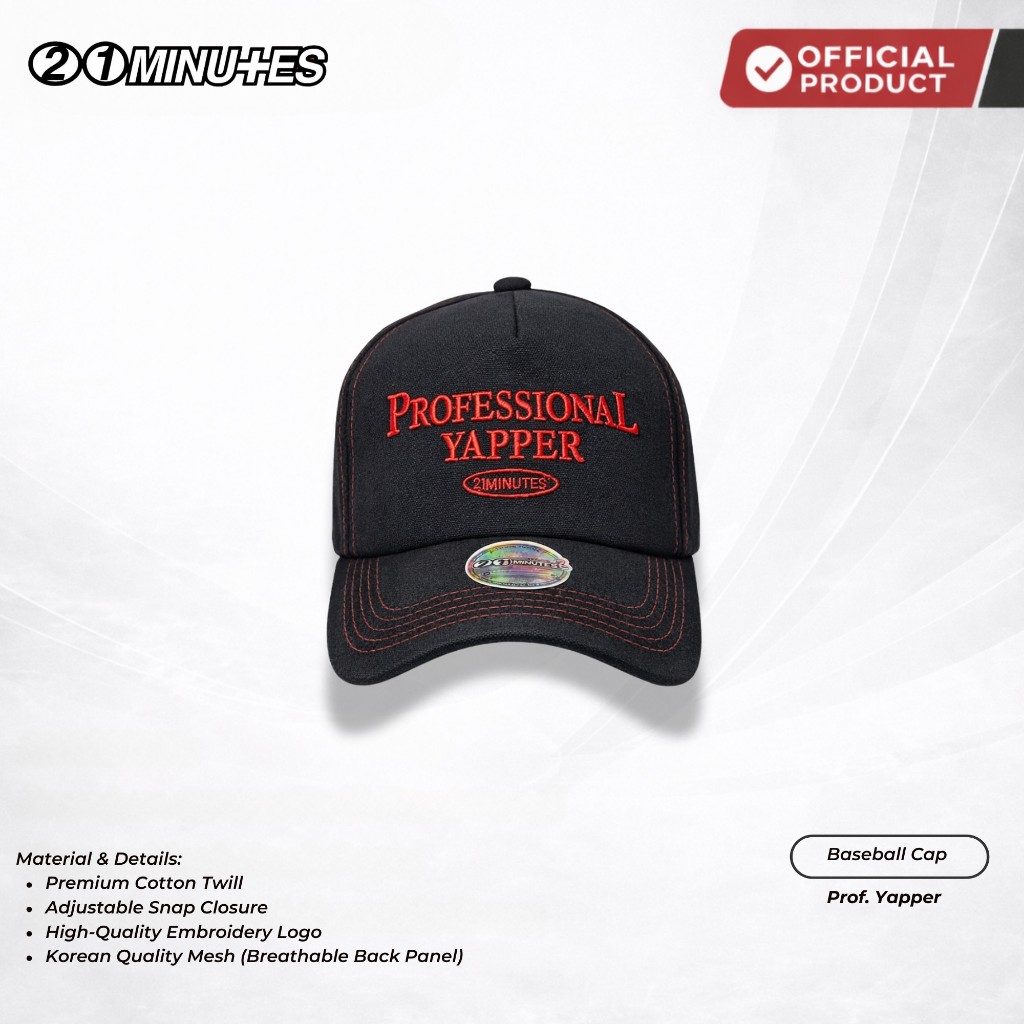 21MINTES Professional Yapper Original Premium Baseball Cap – หมวกสีดําปรับได้สําหรับผู้ชายและผู้หญิง