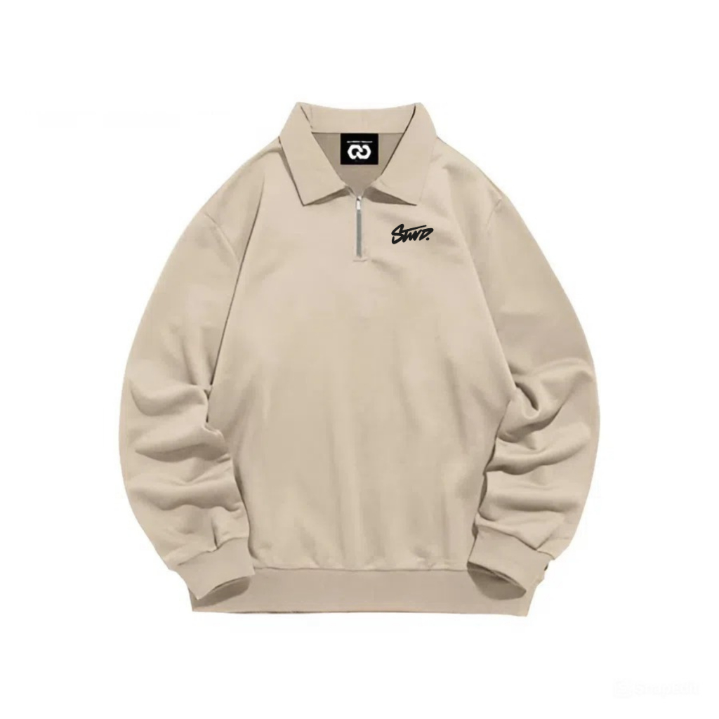 Unisex Cotton Fleece Quarter Zipper STWD Street Style / Halfzip Sweater สําหรับผู้ชายและผู้หญิง ML X