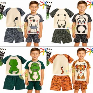 FOYA Kids - Setelan Premium KIMONO Usia 1-6 tahun/Setelan Anak Motif Sablon/Setelan Celana Pendek Motif ZEBRA/TIGER/PANDA/DINO