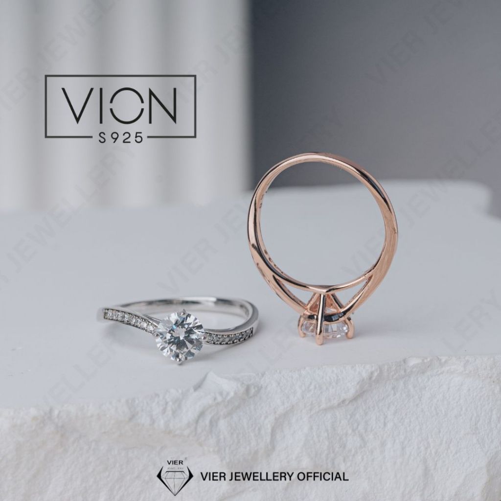 REPLIKA Vion S925 แหวน 15375 925 แหวนเงิน, เพชรจําลองคริสตัลเซอร์โคเนีย solitaire แหวน