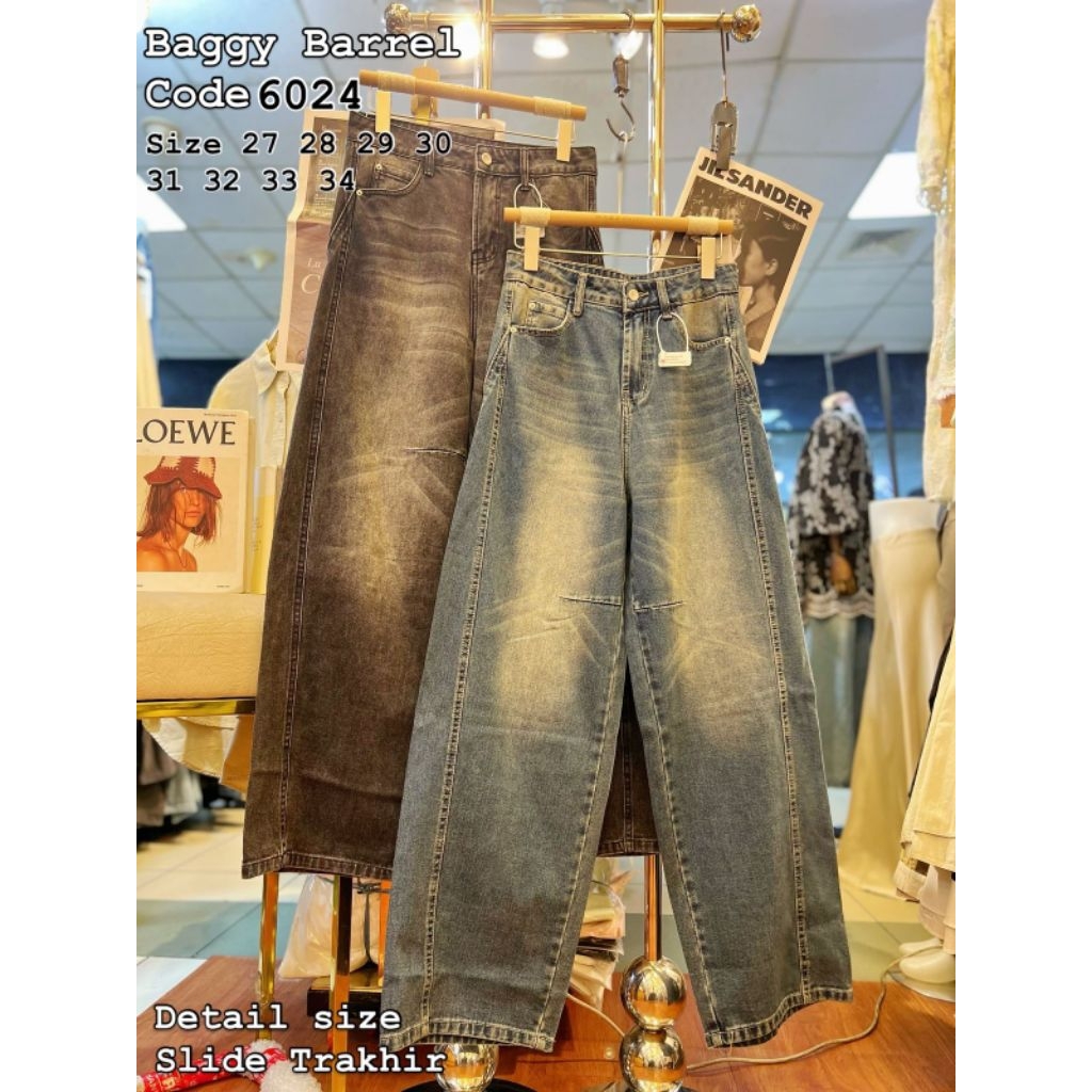 Baggy Barrel Premium Jeans รหัส 6024 ขนาดมาตรฐาน 27 ถึง 30 ไซส์ใหญ่ 31 ถึง 34