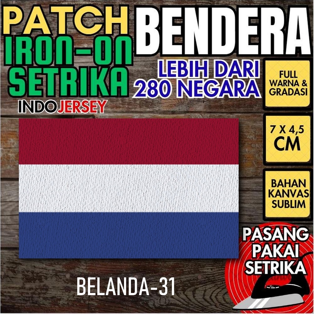 Indojersey Patch Flag NETHERLANDS HOLLAND Iron-On Canvas Sublimation Square Box 7 x 4.5 ซม.เสื้อยืดJ