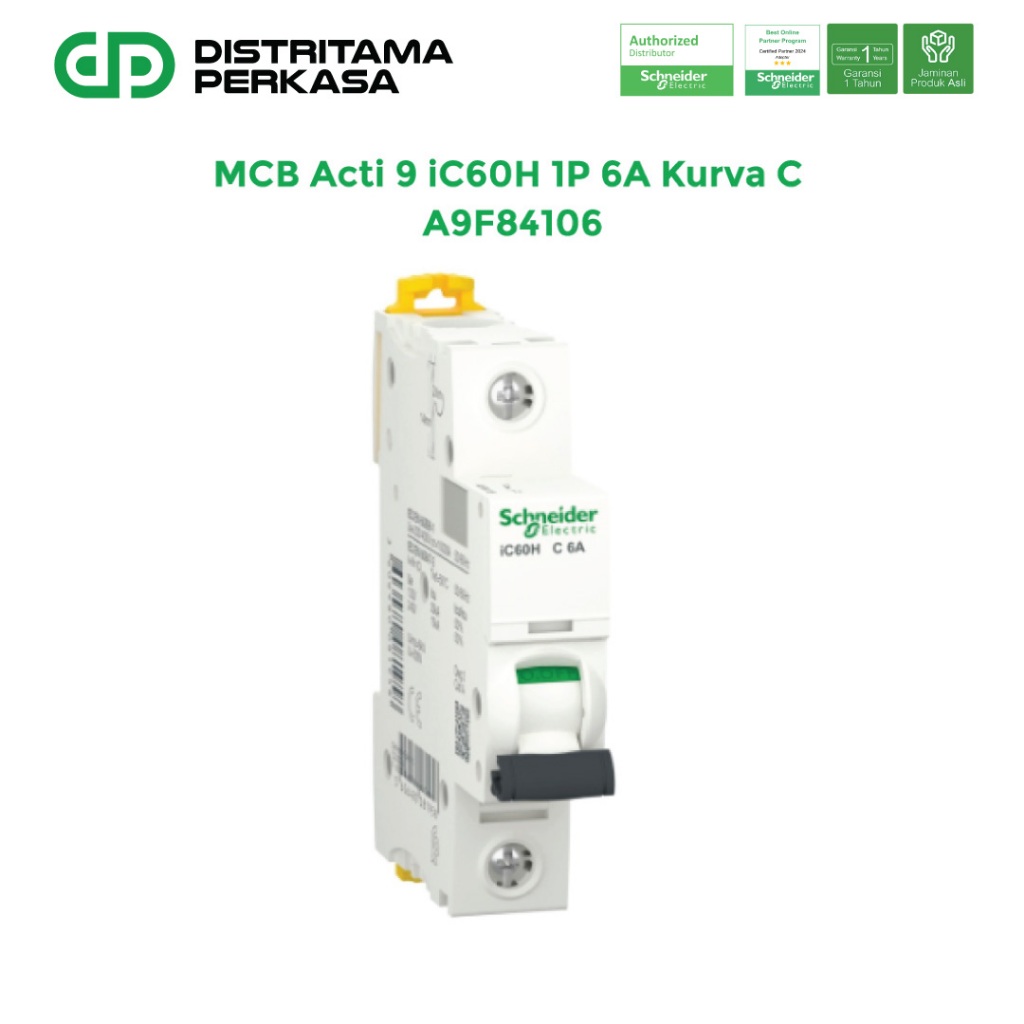 Schneider MCB Acti 9 iC60H 1P 6A Kurva C - A9F84106