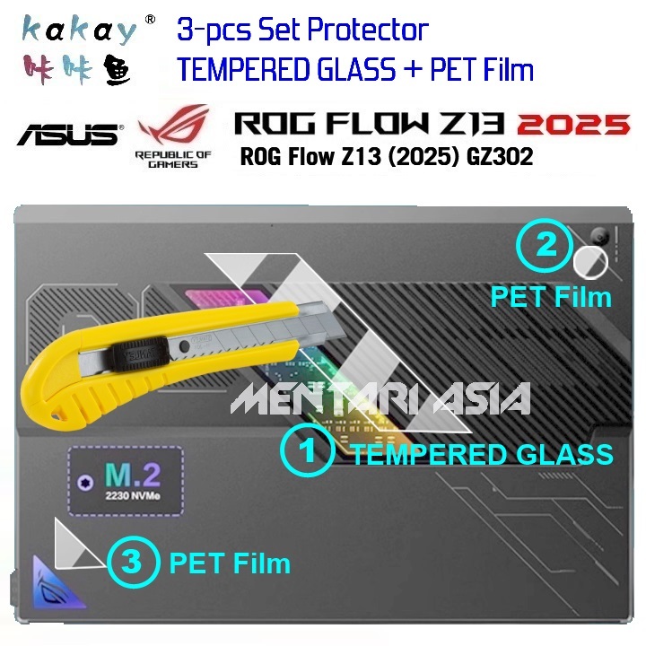 กันรอยหน้าต่างเล็กหลัง ASUS ROG Flow Z13 2025 - KAY Premium 3 ชิ้น Set TG + ฟิล์ม PET