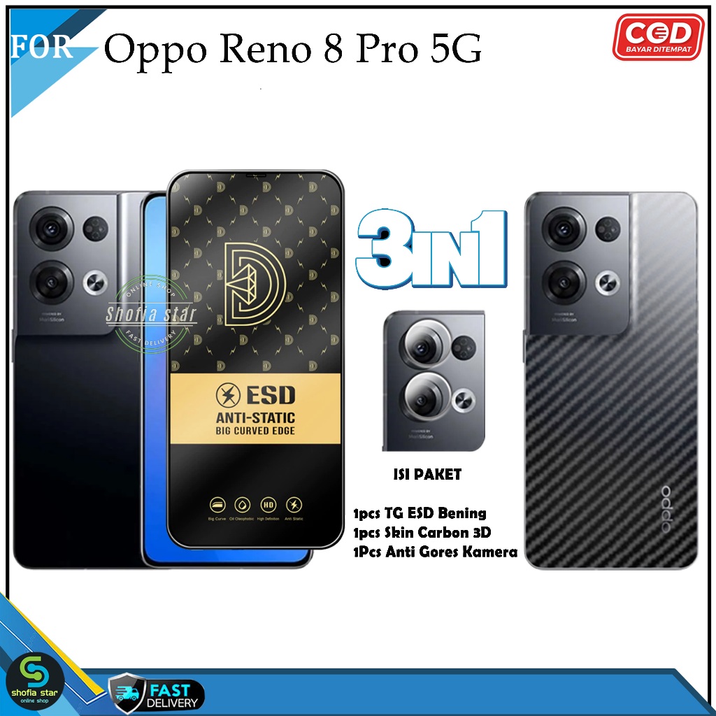 3IN1 กระจกนิรภัย Anti Static ESD Full Cover Package Oppo Reno 8 4G 5G 7z 8z 5G 8 Lite 8 Pro 8T 4G