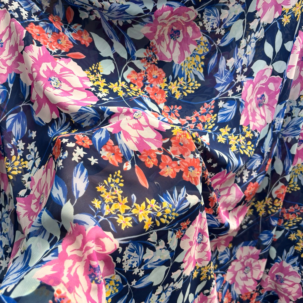 ผ้าชีฟองเซอร์ตี้ลายดอกไม้ขนาดใหญ่ | วัสดุเย็นตกสําหรับเดรสเสื้อ (Per 0.5m) jy