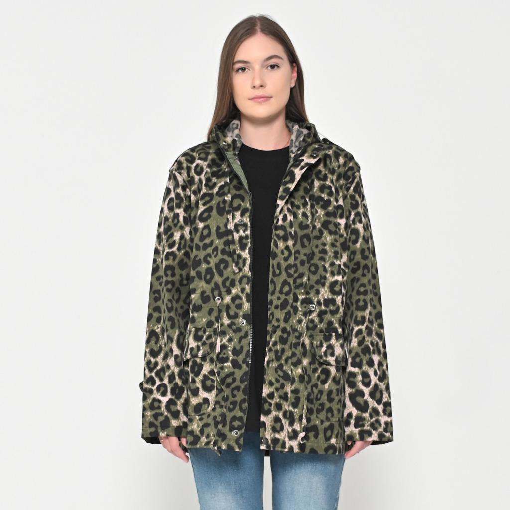 Puddinglane Parka Jacket Leopard Unisex ผู้ชายผู้หญิงแขนยาว Galvia