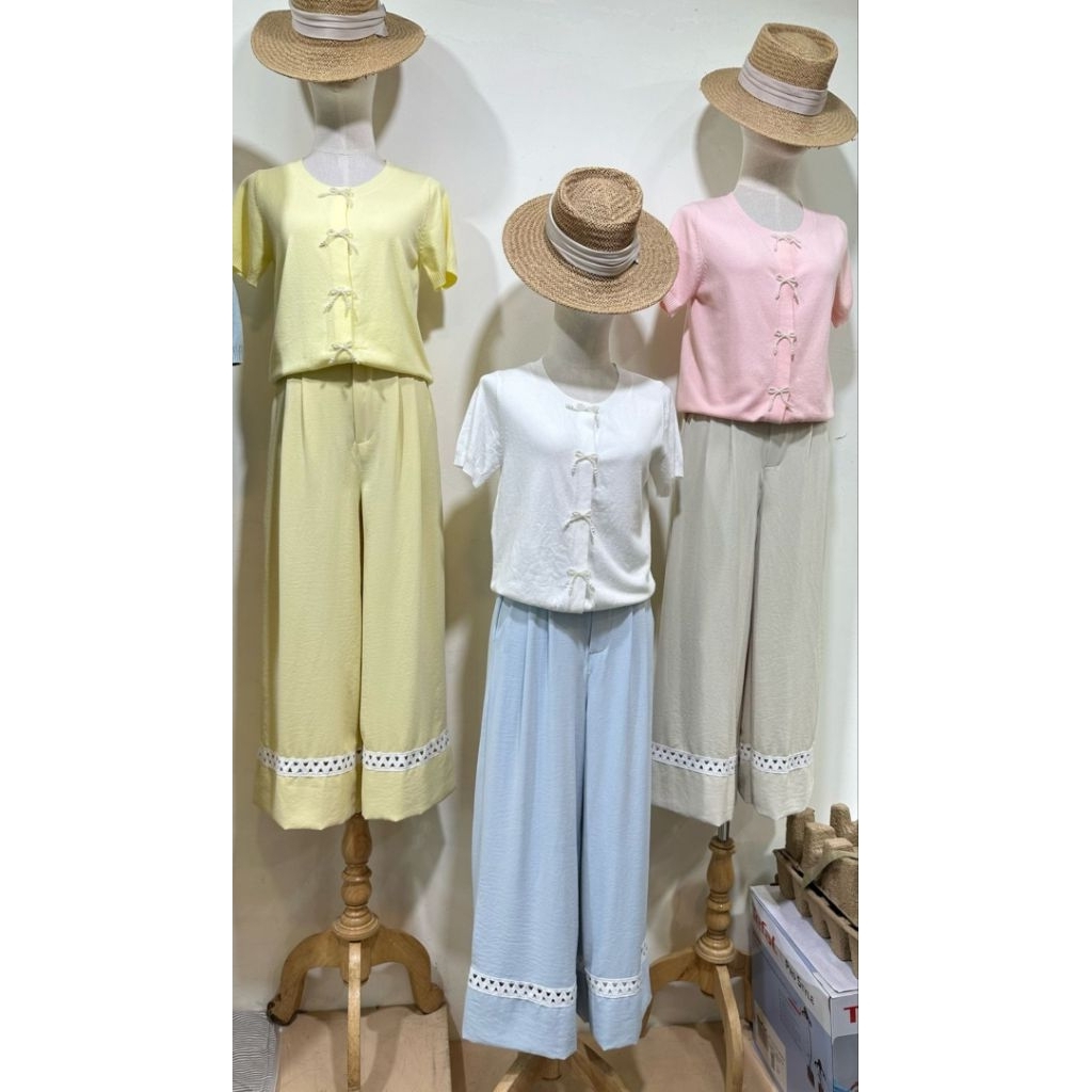 PIMM Bangkok Bkk/เสื้อถักนิตติ้งสไตล์เกาหลี/เสื้อท็อปสตรีแขนสั้นอินเทรนด์