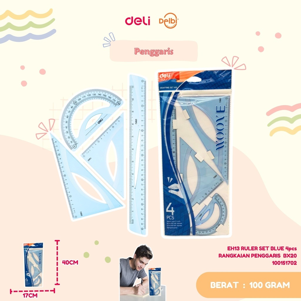 DELI RULER SET BLUE 4 ชิ้น LEARNING RULER SET