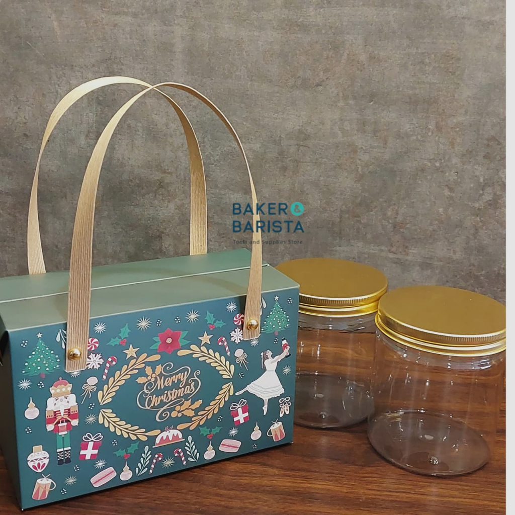 กล่องคริสต์มาส Java สีเขียว 19x9x12 ซม.กล่องคริสต์มาส 2 กระปุกเค้กแห้ง Hampers เค้กวันเกิด