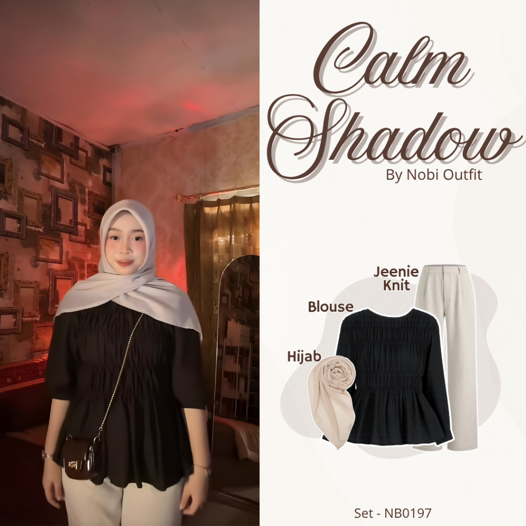 3 In One Set Blouse Polo Linen Korean Style Top Nobi Outfit for Teenage Women (Hijab + Blouse + Jenn