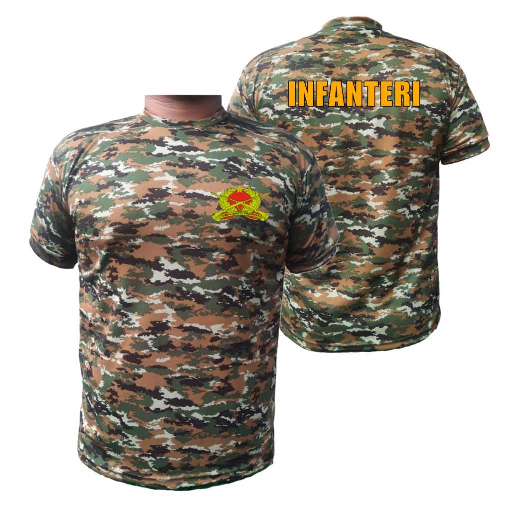 เสื้อยืดลายพราง Dry Fit พร้อม TNI INFONTRY LOGO Trimattra Sage สีเขียวแขนสั้น - การออกแบบล่าสุด