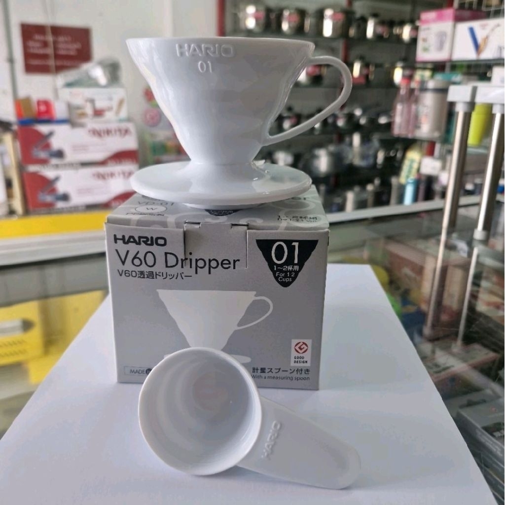 VD-01W V60 Dripper สําหรับ 1-2 ถ้วย Hario Japan Made w/measuring ช้อน