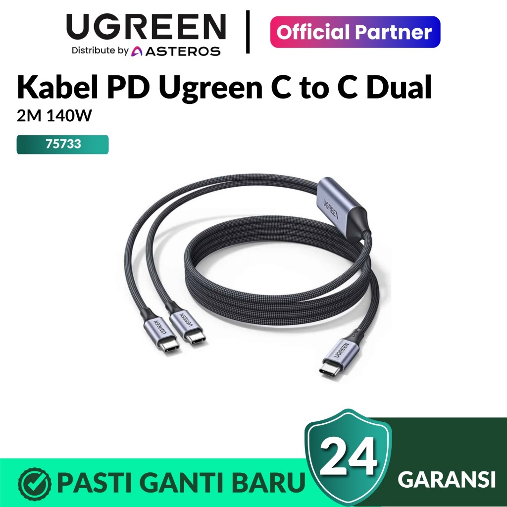 UGREEN สาย USB 2 in 1 75733 Type C ถึง Type C PD ชาร์จเร็ว 100w 140w 5A 2M