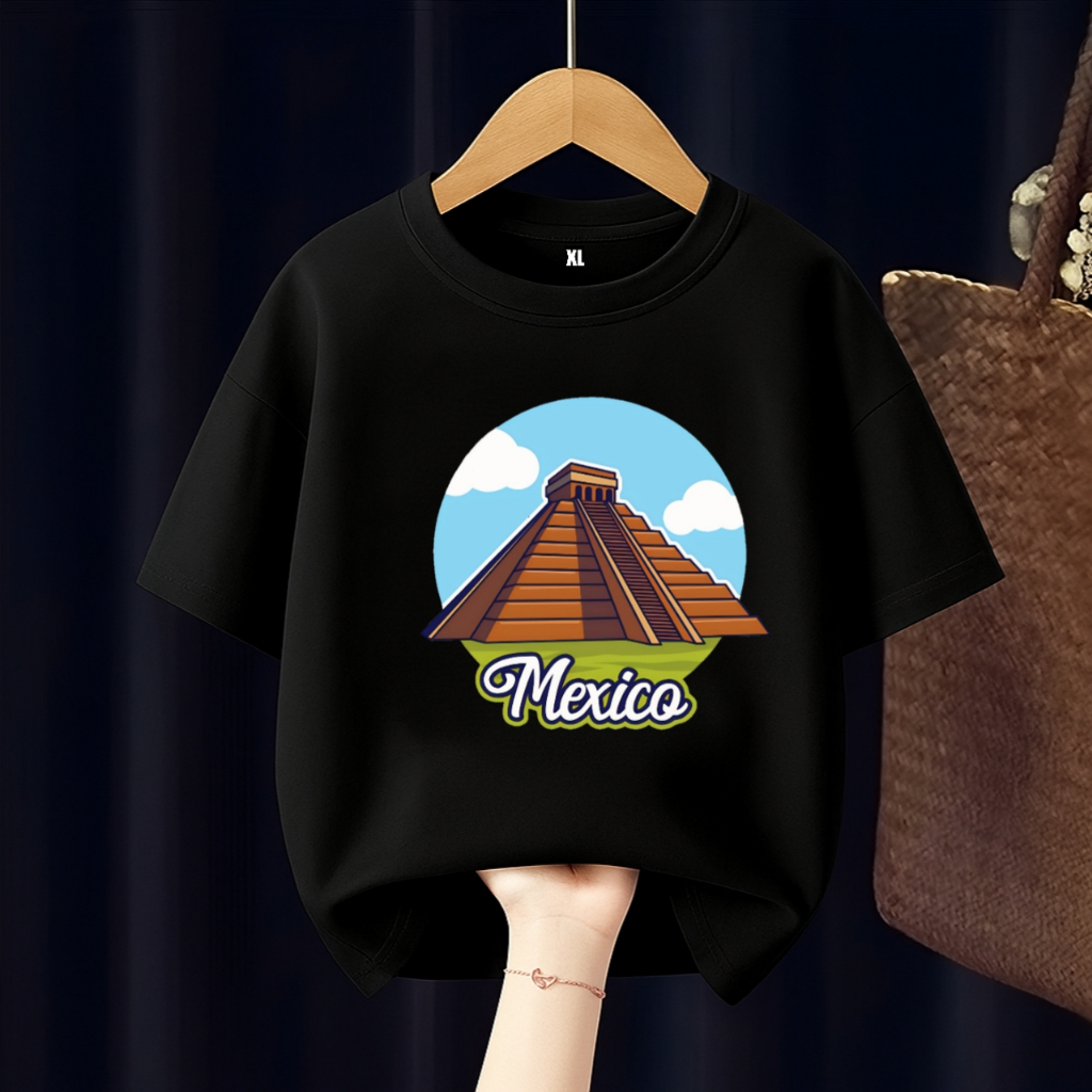 MEXICO PIRAMID EL CASTILLO MEXICO CHILDRENS เสื้อยืดฟรี CUSTOM NAME
