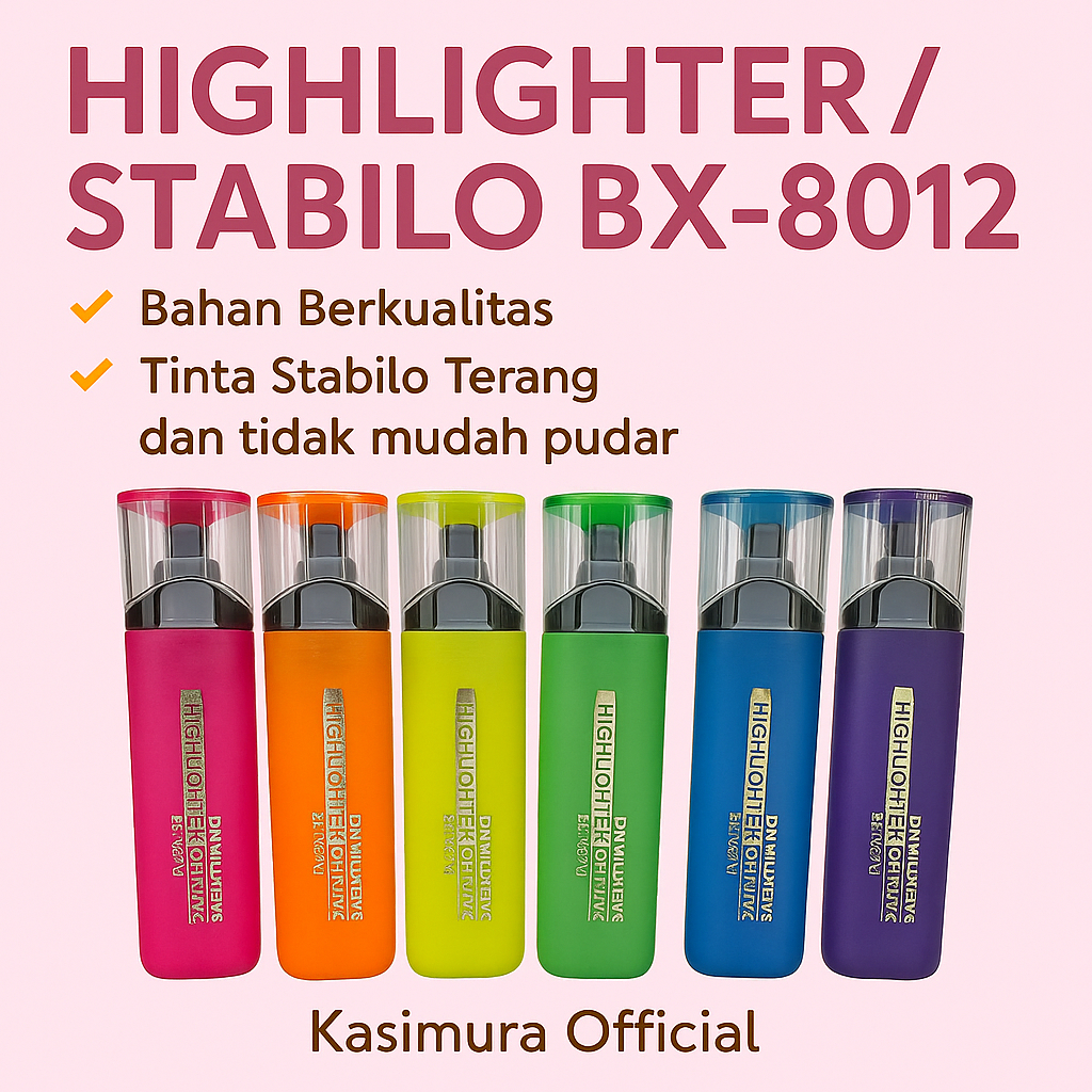 HIGHLIGHTER BX-8012 / COLORFUL HIGHLIGHTER / BUY MORE / PASTEL COLOR HIGHLIGHTER