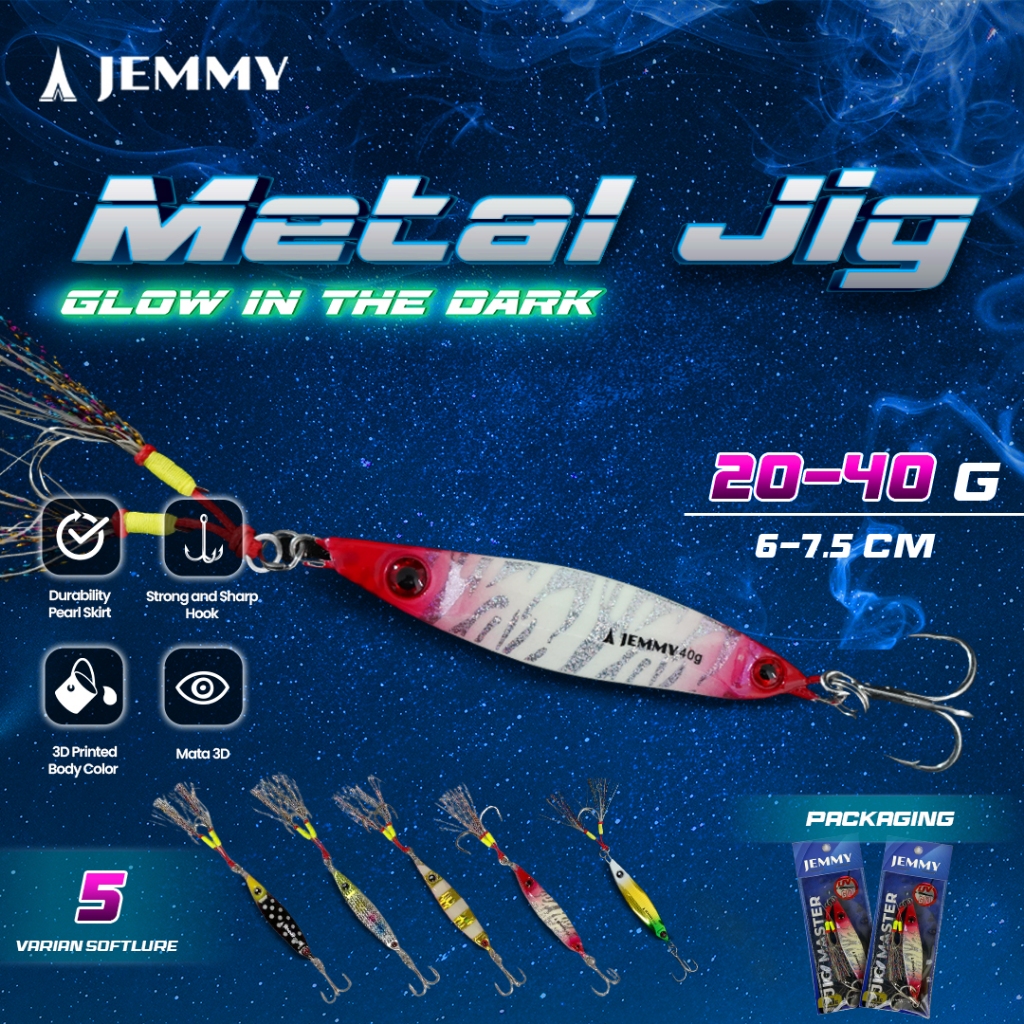 MATA JEMMY โลหะ Jig เหยื่อ 20G/40G เรืองแสงในที่มืด GID Lure หล่อตา 3D Hook Super Strong พรีเมี่ยม M
