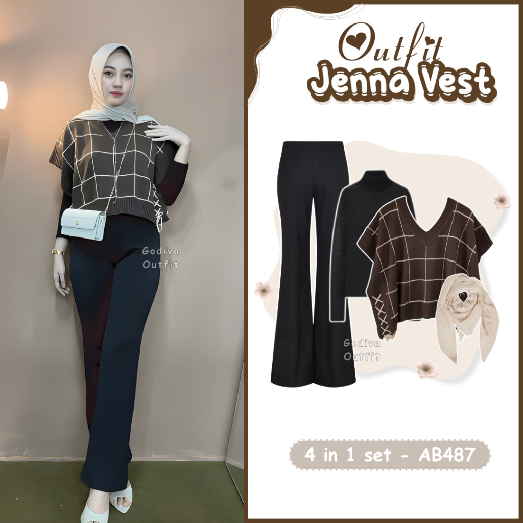 ชุด Godiva Jenna Vest Crop 4 in One Set สําหรับผู้หญิง (Bella Square + Cuff + เสื้อกั๊ก + กางเกง Cut