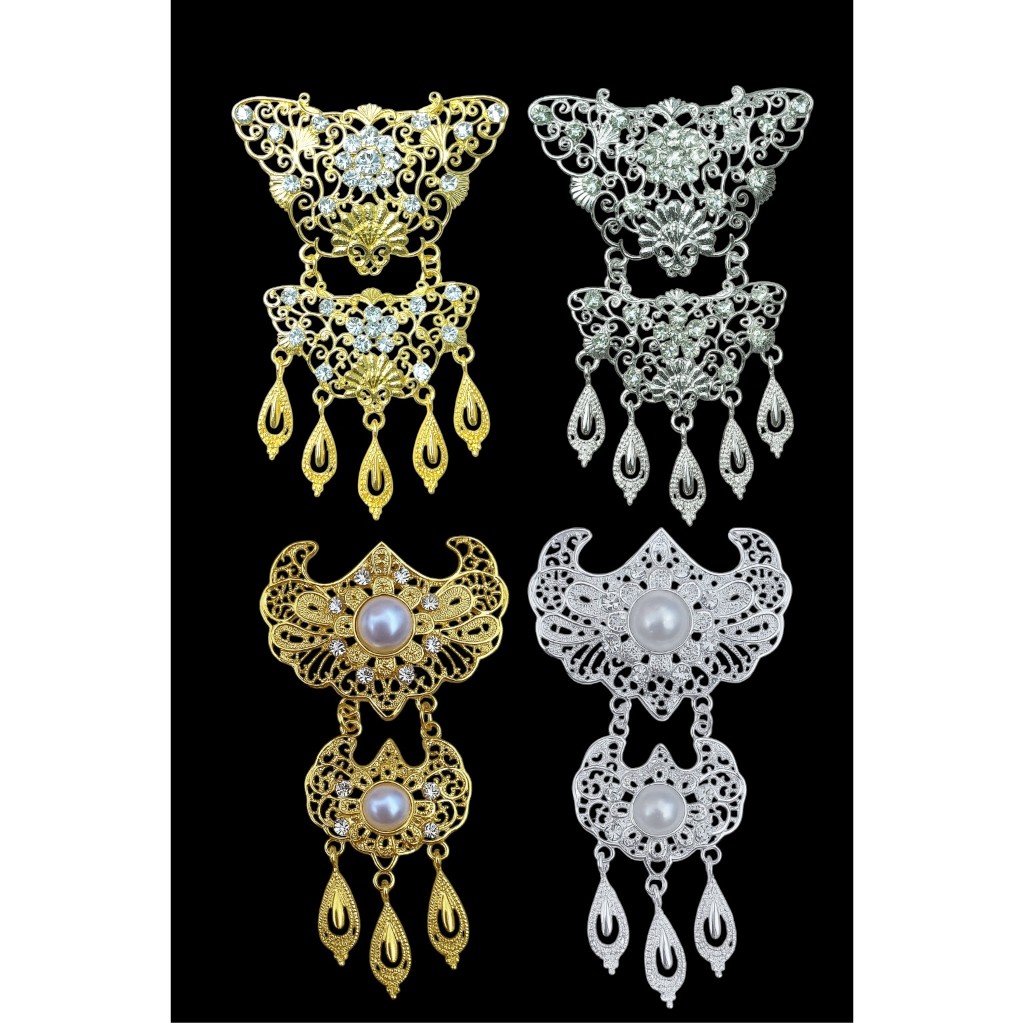 Elegant Crystal & Pearl Party เข็มกลัด Kebaya เข็มกลัด Exclusive Gold & Silver Stacked 2