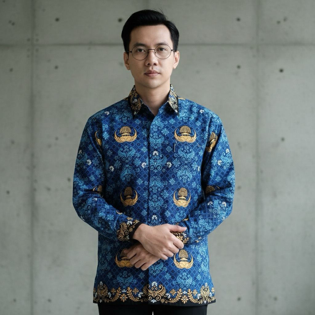 KEMEJA KORPRI เสื้อบาติกสําหรับผู้ชายและผู้หญิง แขนยาว คอปกสีดํา ชุด ASN