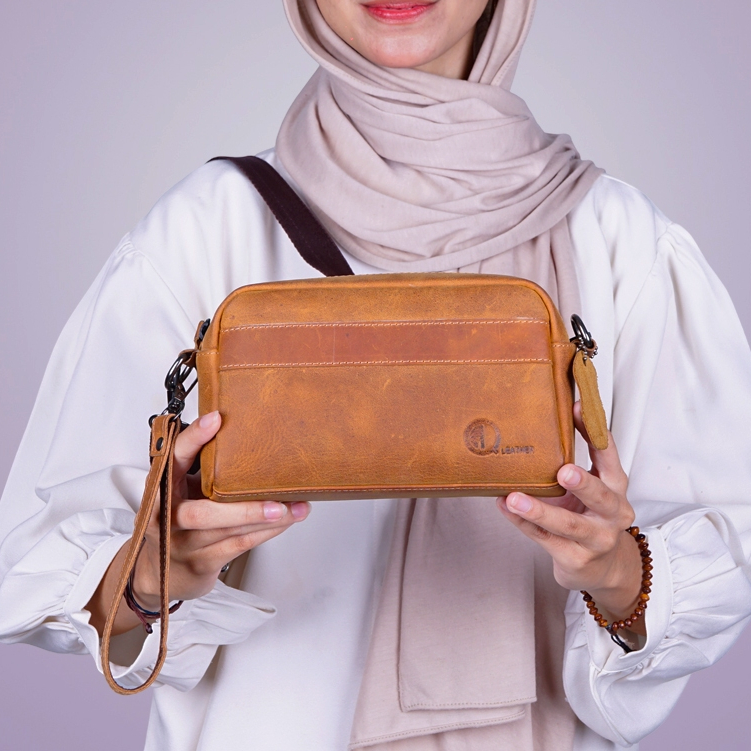 HB14 - กระเป๋าสะพายคลัทช์หนังแท้สําหรับผู้หญิงซิปกันน้ํา