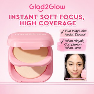 [ 100%ORI ]Glad2Glow Perfect Blurring Powder Foundation setting two way cake| G2G Powder TWC Mengandung squalane dan vitamin E concealer pengontrol minyak 8 jam Foundation Glad2Glow Bedak Padat Loose Poder Foundation Waterproof Makeup Kosmetik