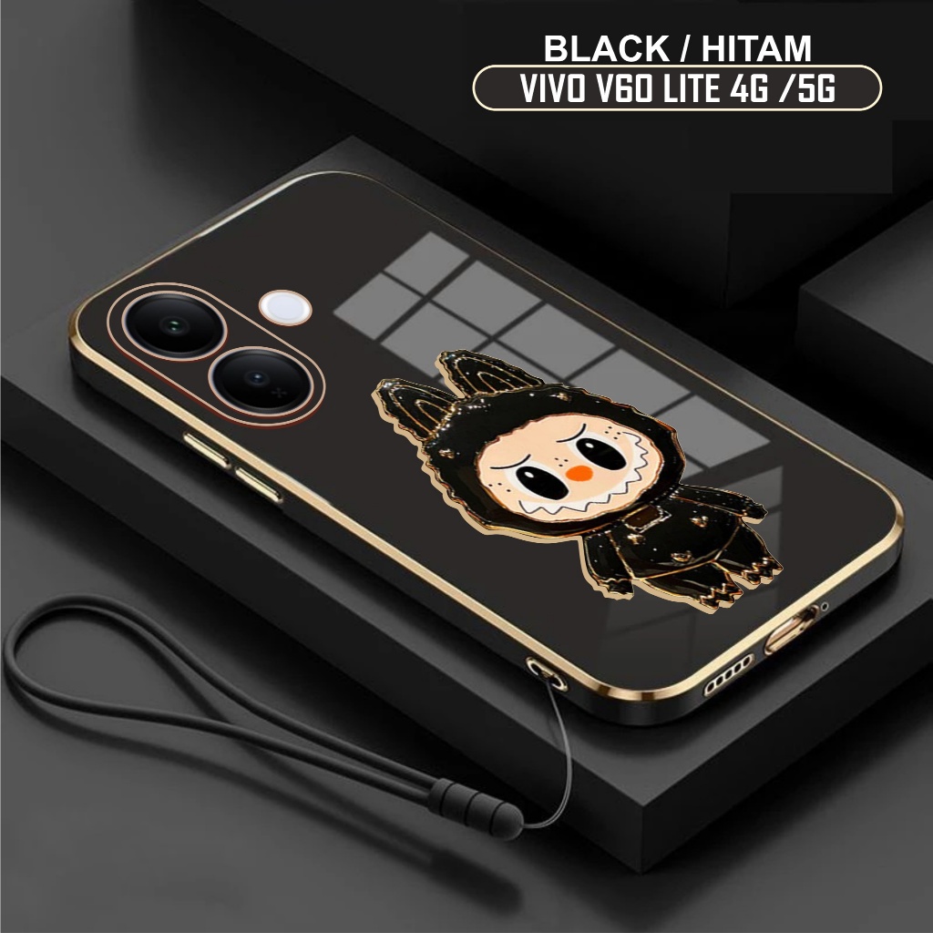 Soft Case Vivo V60 Lite 4G 5G Case Pumpkin Mirror Holder Glass Free Mobile Phone Lanyard Strap